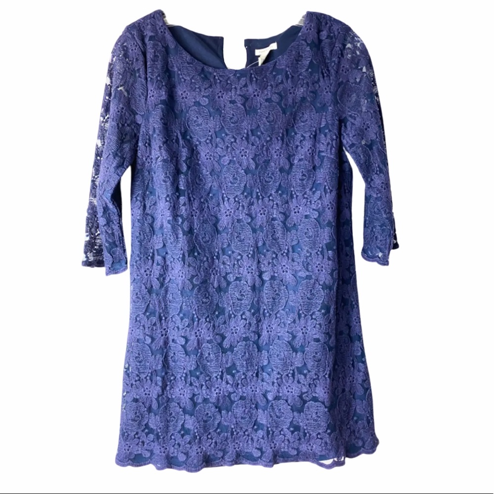 FOREVER 21 BLUE FLORAL LACE TUNIC LONG SLEEVE TOP